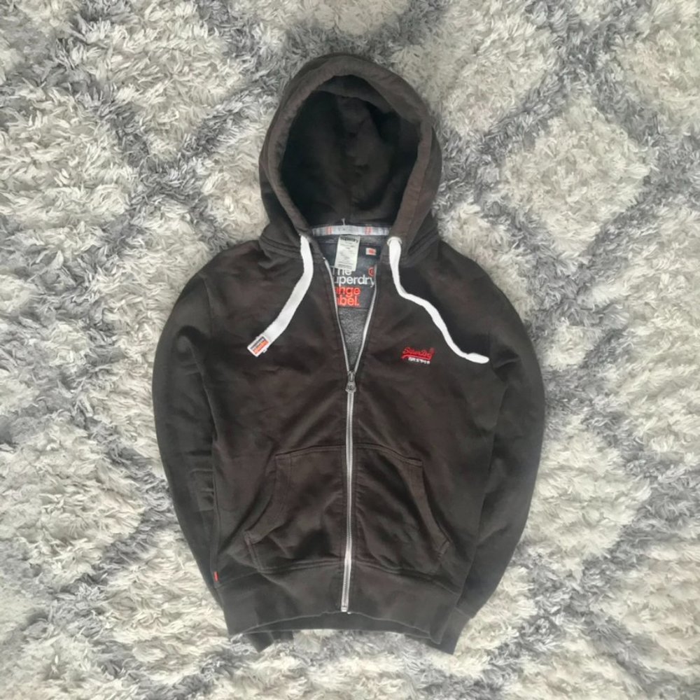 SuperDry Orange Label Full Zip Hoodie Men's Small Brown Y2K Vintage 90s